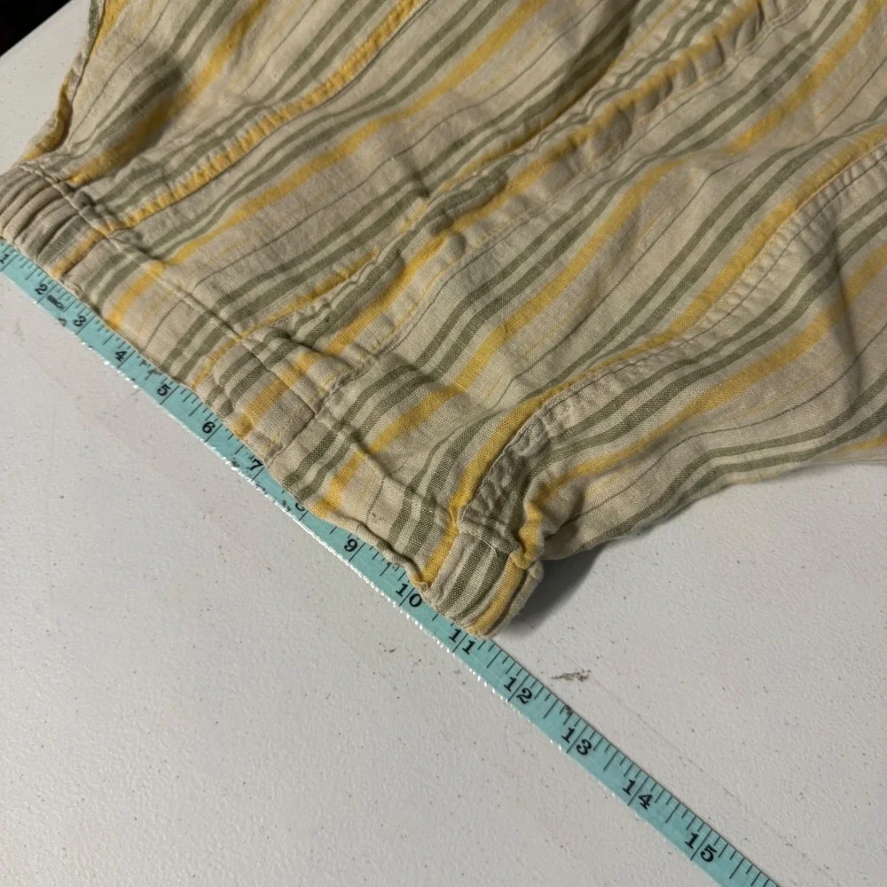 Flax Linen 2 Piece Set Yellow Green Striped Top and Midi Skirt Petite